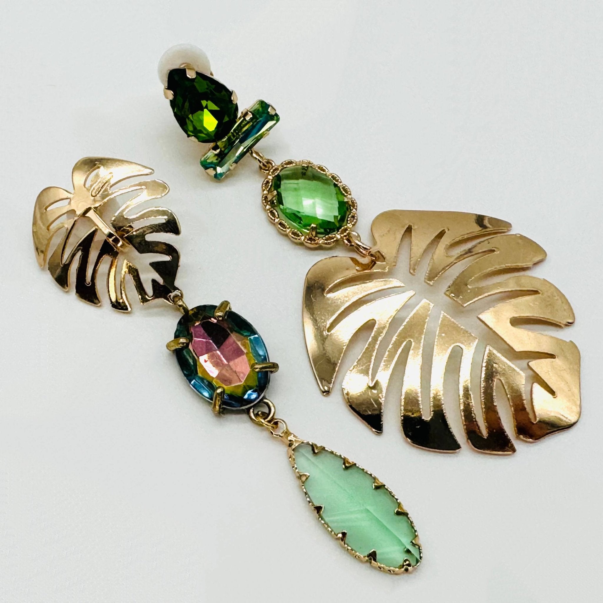 Clip Earrings Green Big Leaf | Gold - Muze Earrings