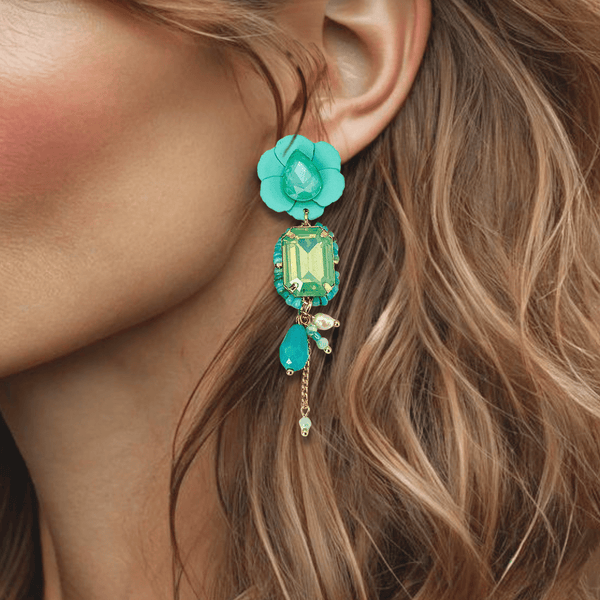 Clip Earrings Minty Green Flower | Gold - Muze Earrings