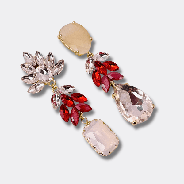 Clip Earrings Pink Red Glam | Gold - Muze Earrings