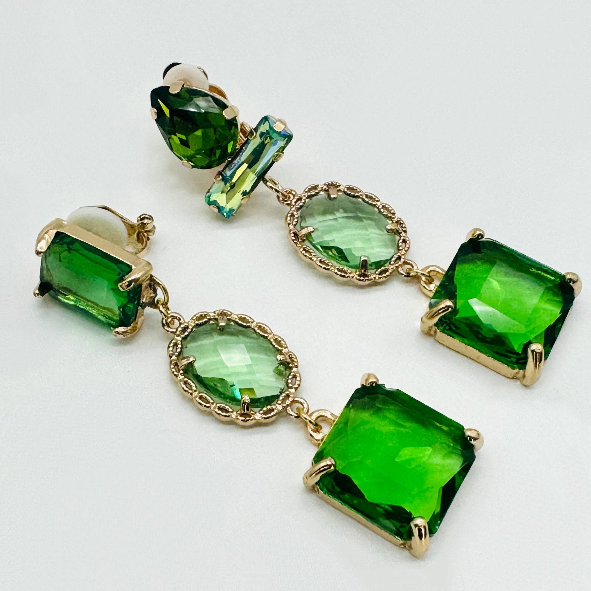 Clip Earrings Trio of Green | Gold - Muze Earrings