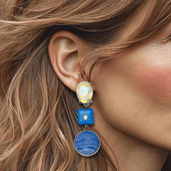 Clip Pastel Blue Stripe Agate | Silver - Muze Earrings