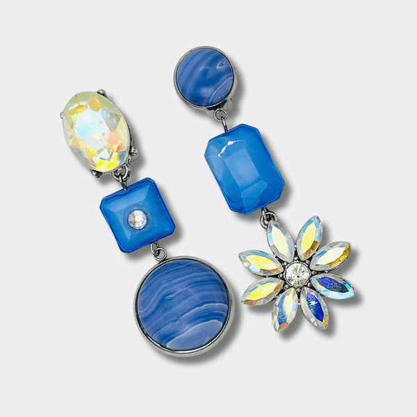 Clip Pastel Blue Stripe Agate | Silver - Muze Earrings