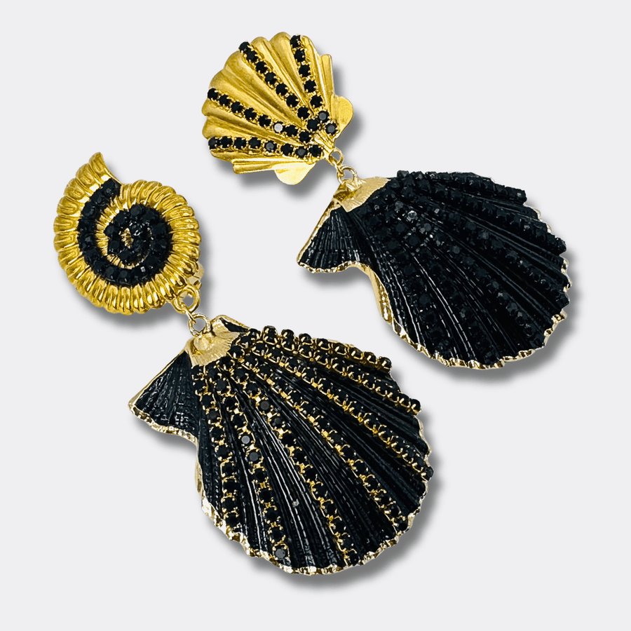 Clips Black Strass Cockle | Gold - Muze Earrings