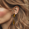 Clips Tiger Eye Strass | Gold - Muze Earrings