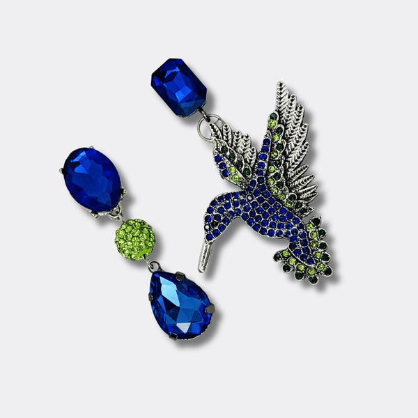 Cobalt Hummingbird Spring | Silver - Muze Earrings