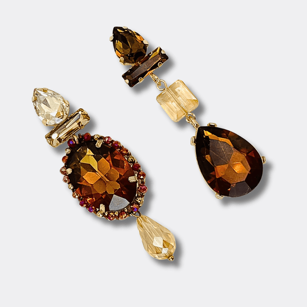 Cognac Crystal Glam Earrings | Gold - Muze Earrings