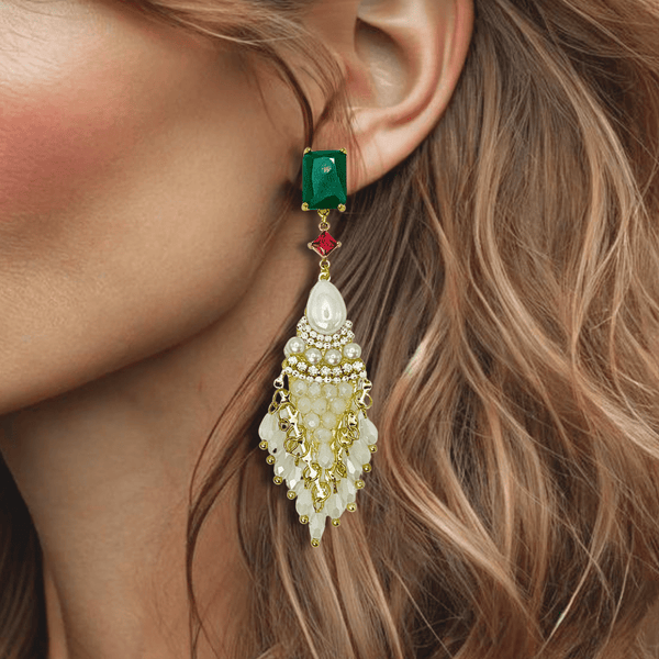 Colorful Facet Beads Earrings | Gold - Muze Earrings