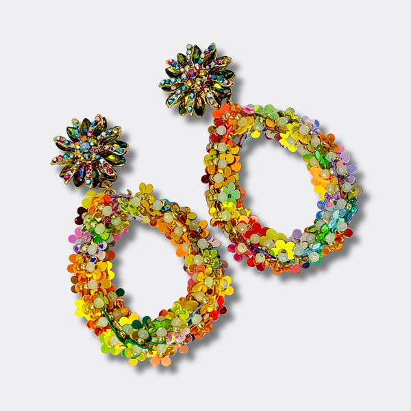 Colorful Festival Flowers | Gold - Muze Earrings