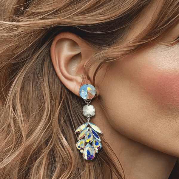 Crystal AB Flower Earrings | Silver - Muze Earrings