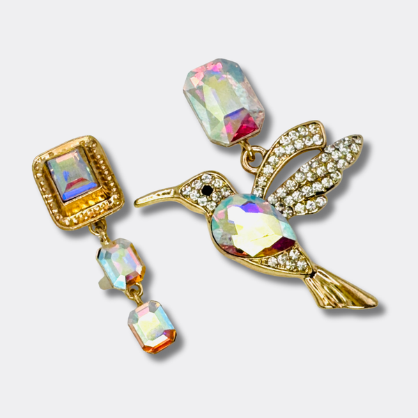 Crystal AB Hummingbird Earrings | Gold - Muze Earrings