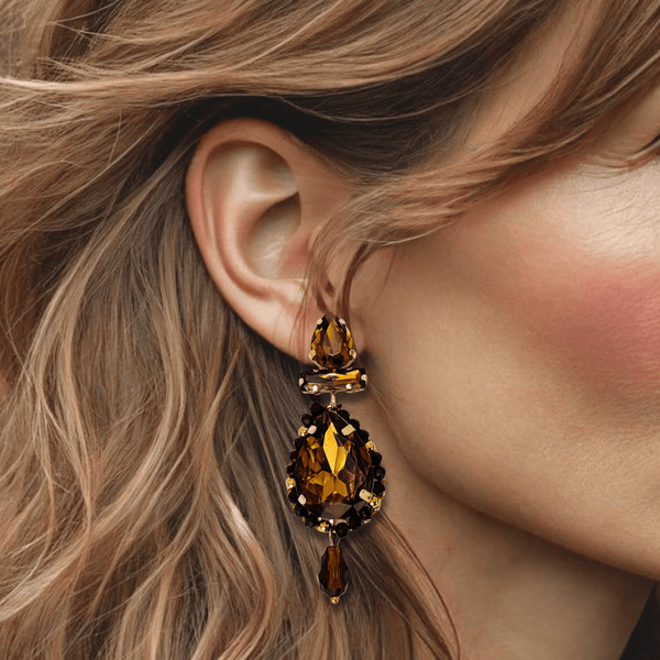 Dark Brown Crystal Earrings | Gold - Muze Earrings