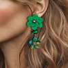 Dark Green Flower Earrings | Gold - Muze Earrings