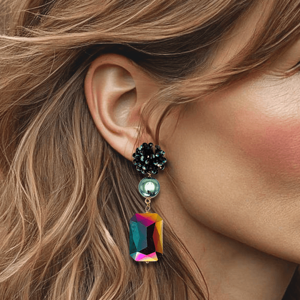 Dark Green Purple AB Earrings | Gold - Muze Earrings