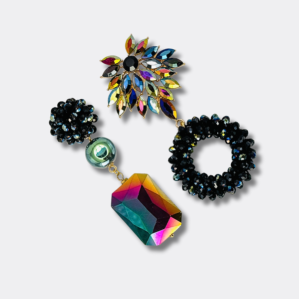 Dark Green Purple AB Earrings | Gold - Muze Earrings