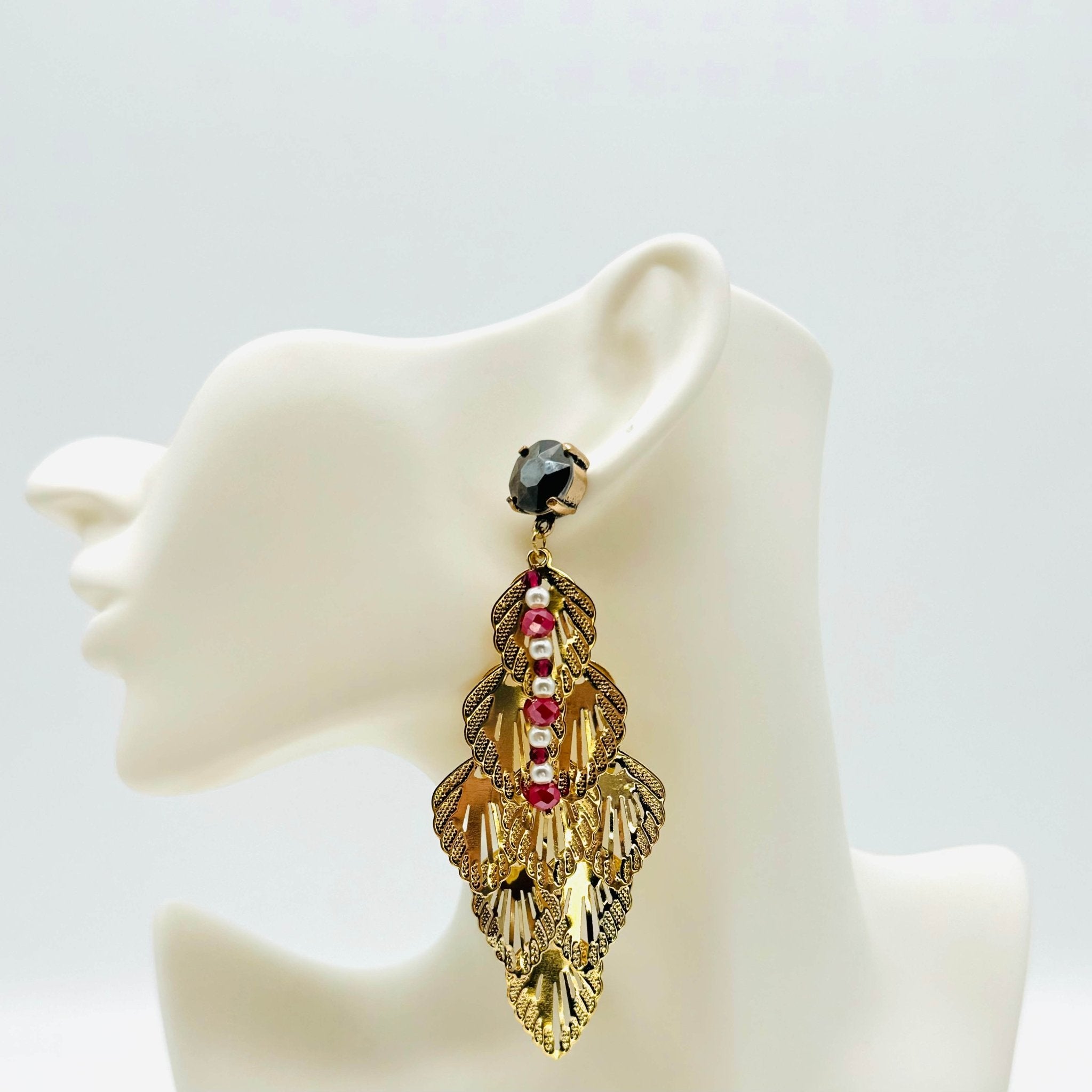 Earrings AB Red Leafs | Gold - Muze Earrings