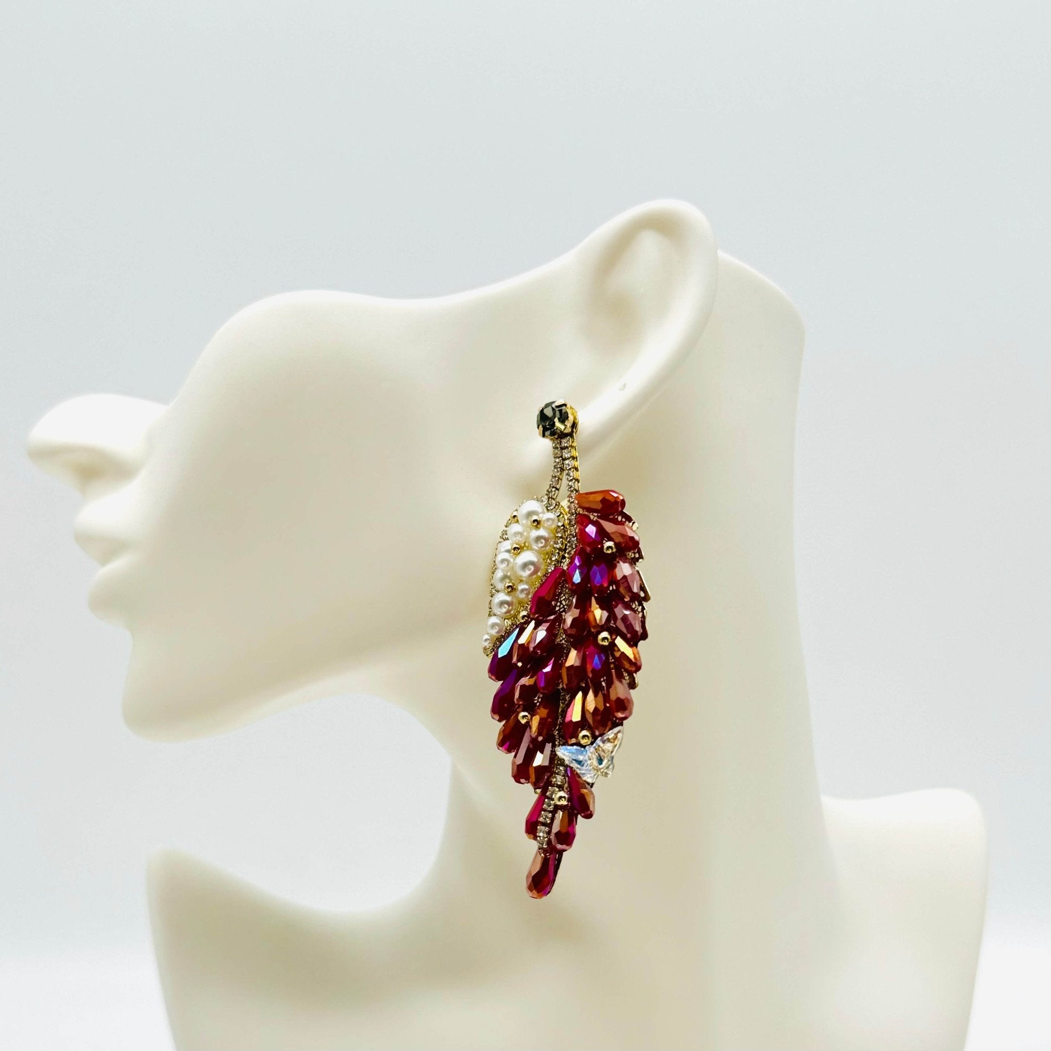 Earrings AB Red Leafs | Gold - Muze Earrings