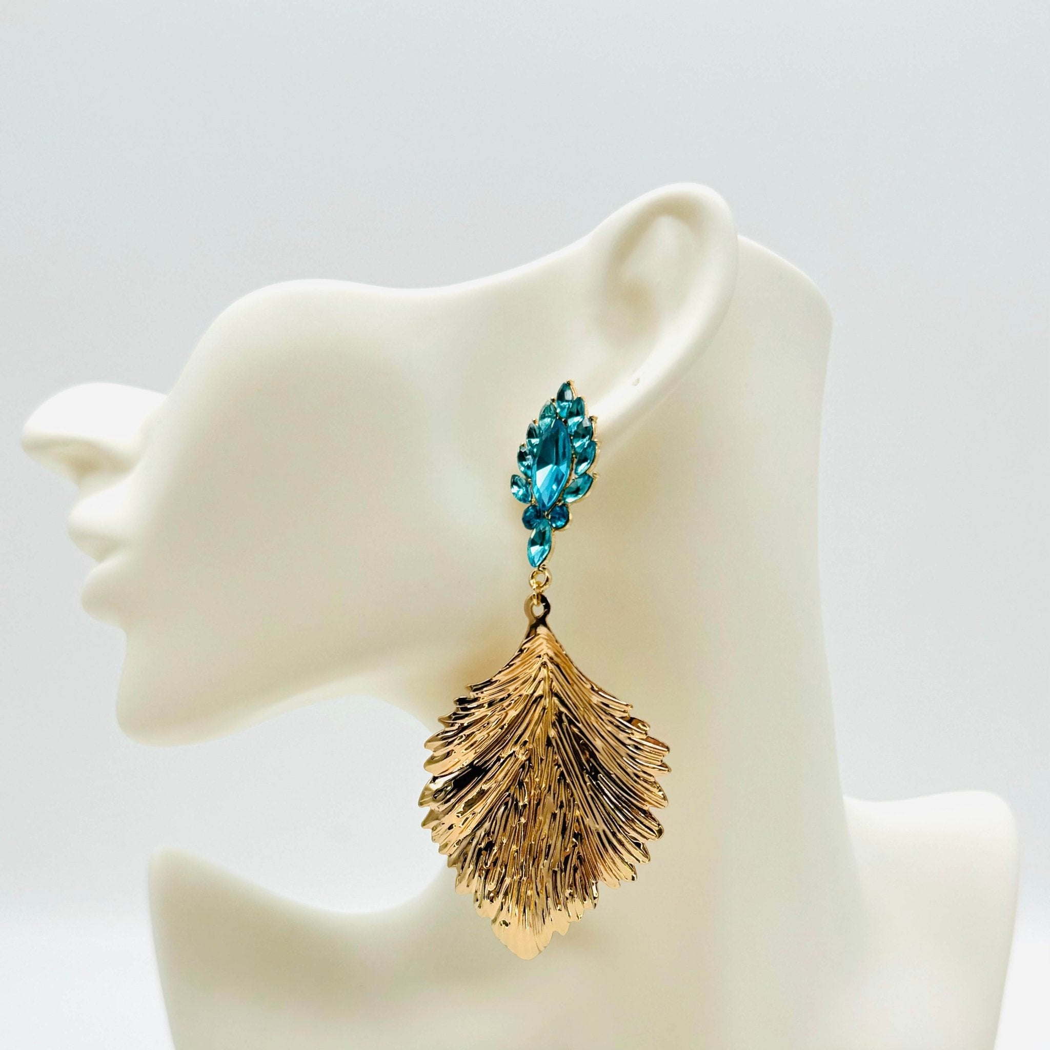 Earrings Aqua Blue Leaf | Gold - Muze Earrings