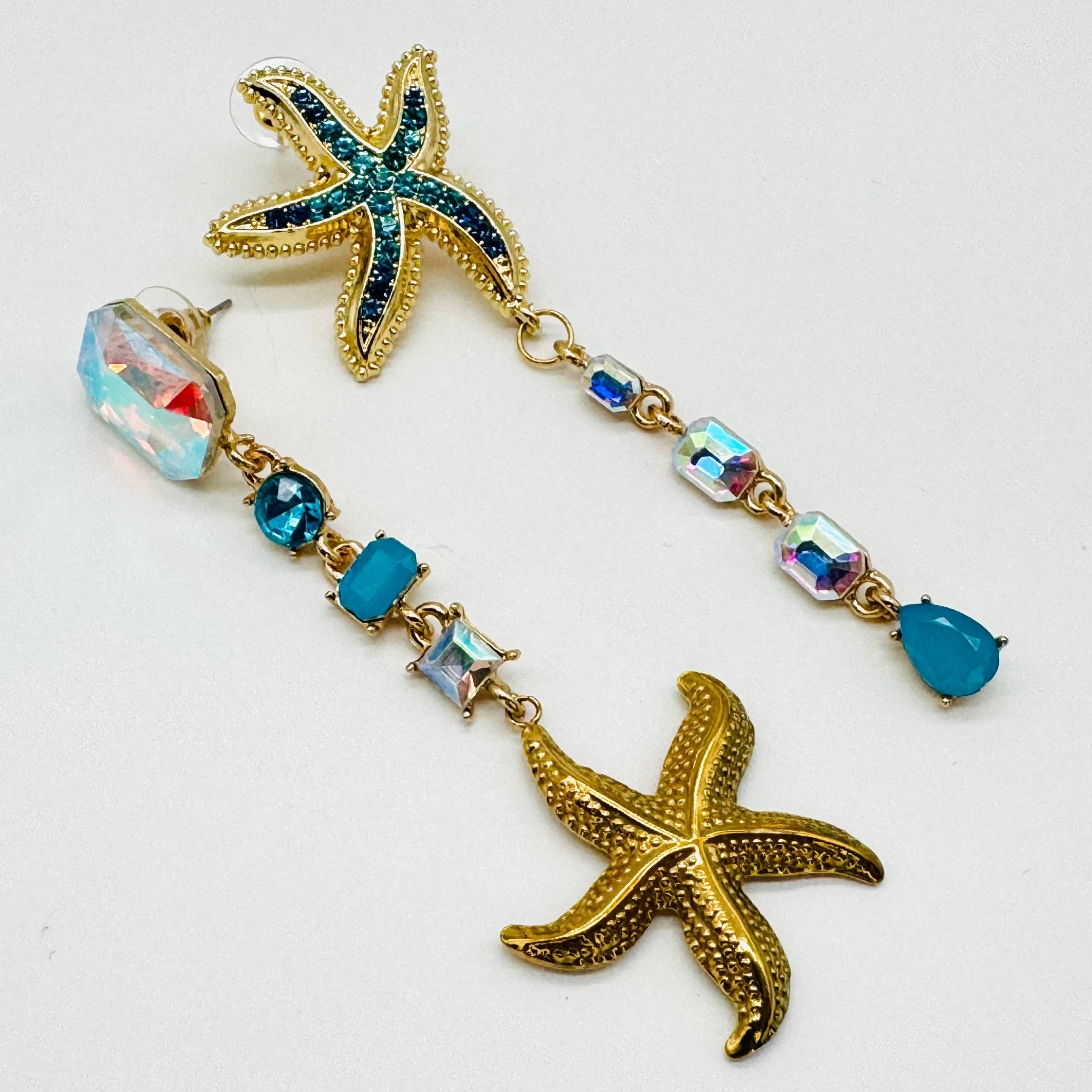 Earrings Aqua Strass Starfish | Gold - Muze Earrings