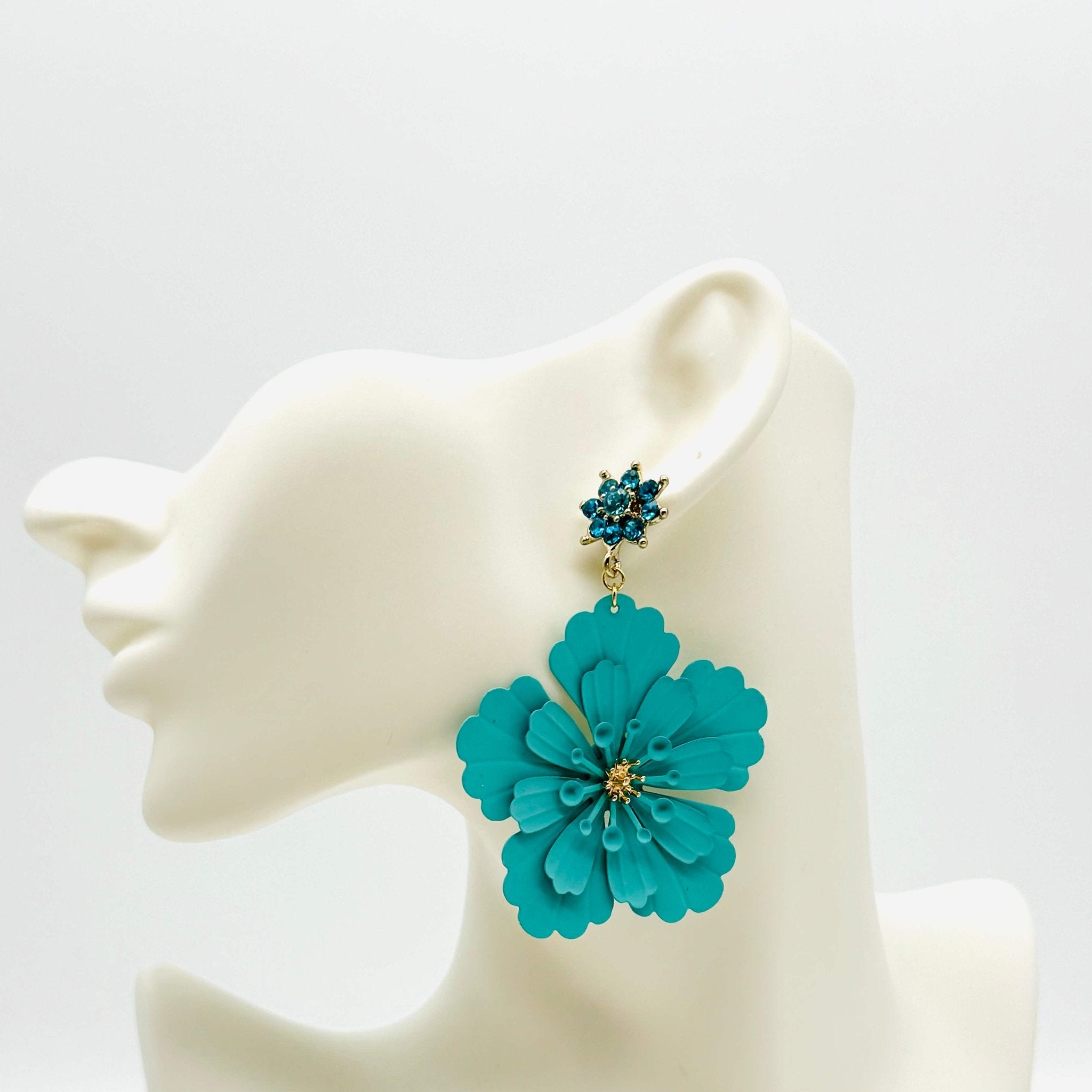 Earrings Azure Blue Flower | Gold - muze-earrings.com