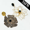 Earrings Big Black Flower | Gold - Muze Earrings