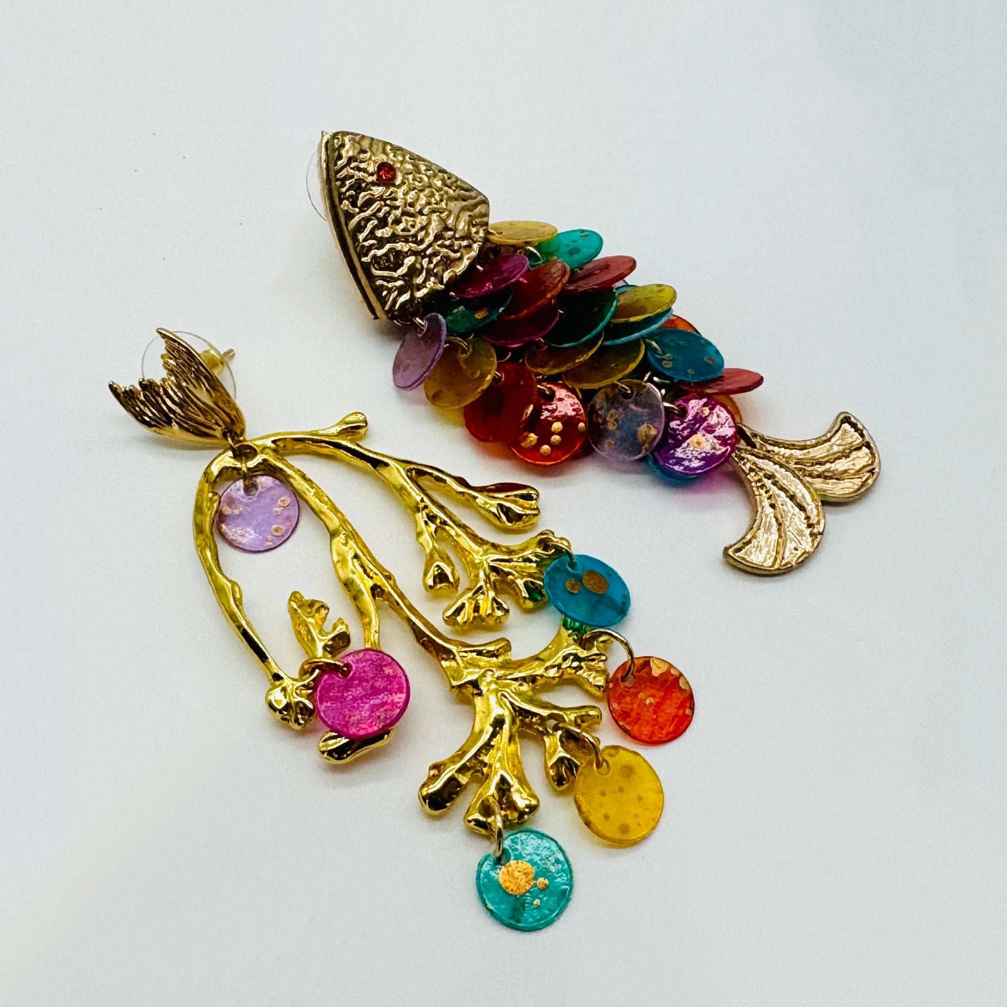 Earrings Big Colourful Fish | Gold - Muze Earrings