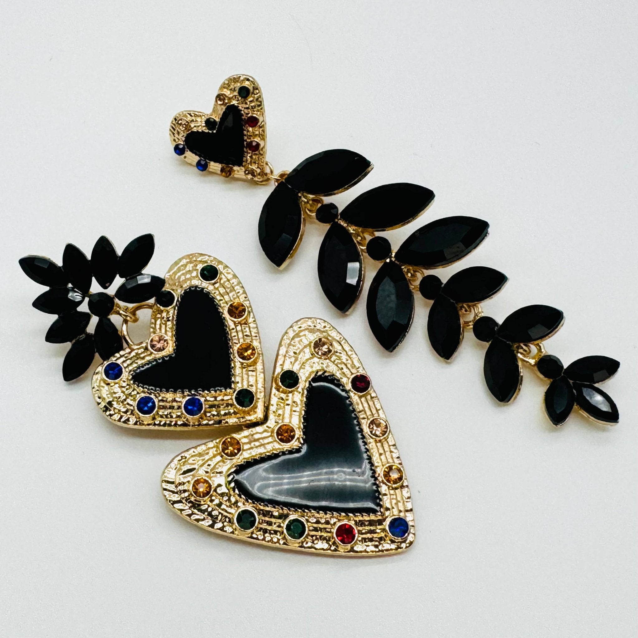 Earrings Black Heart Glam | Gold - Muze Earrings