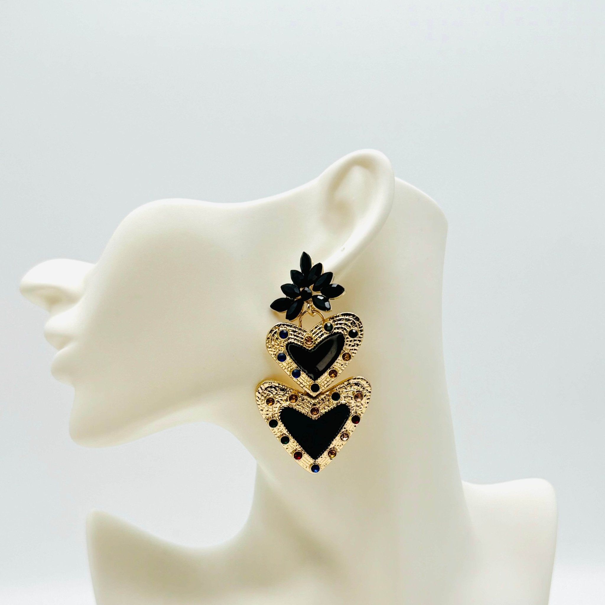 Earrings Black Heart Glam | Gold - Muze Earrings