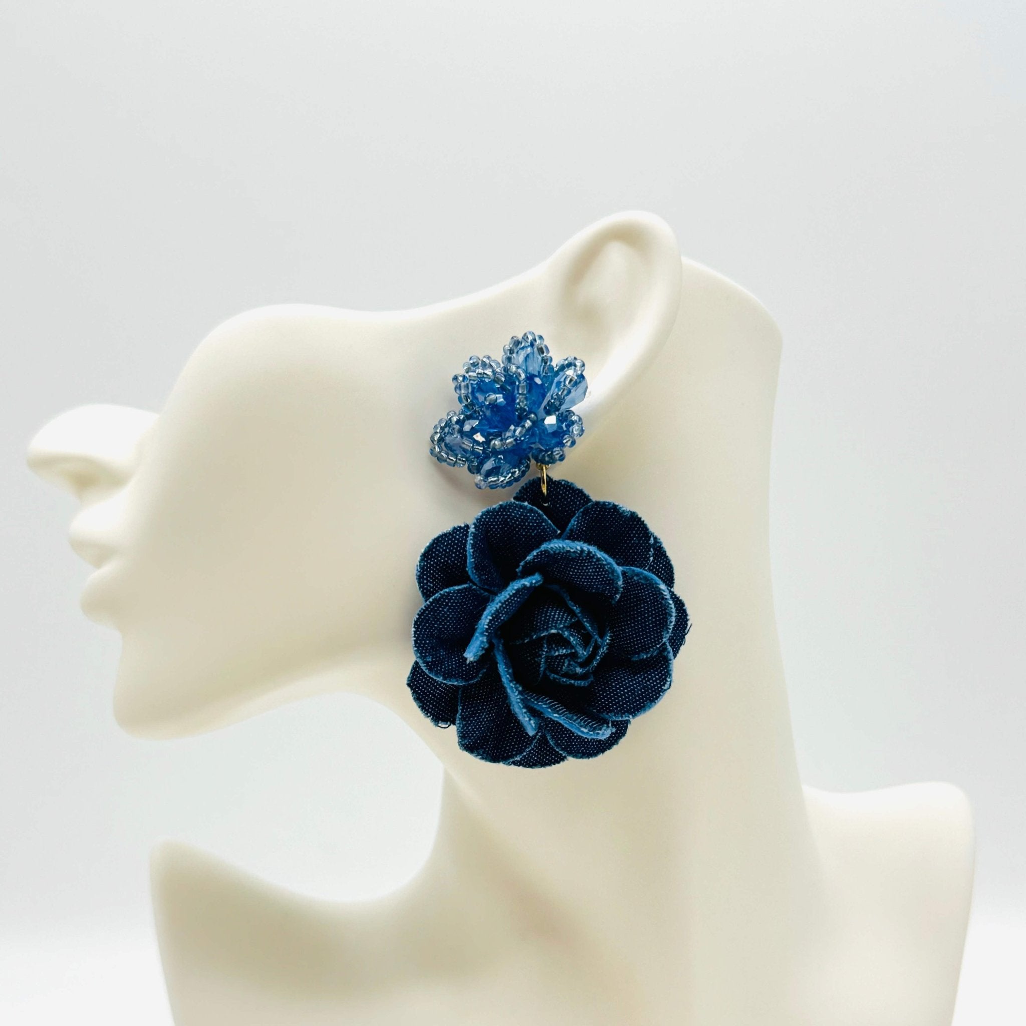 Earrings Blue Denim Flower | Gold - Muze Earrings