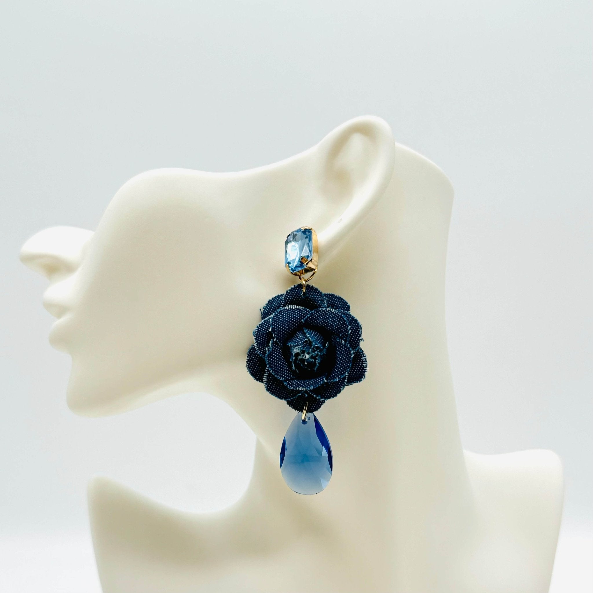 Earrings Blue Denim Flower | Gold - Muze Earrings