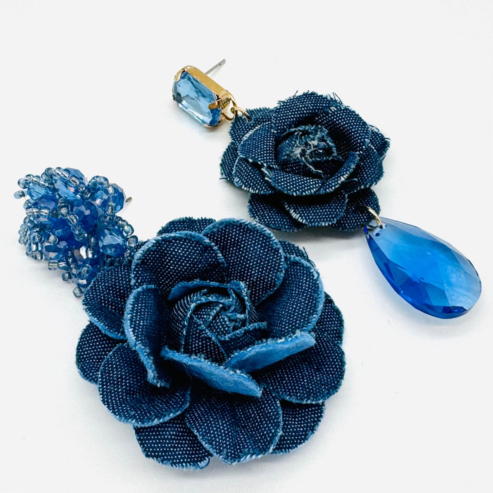 Earrings Blue Denim Flower | Gold - Muze Earrings