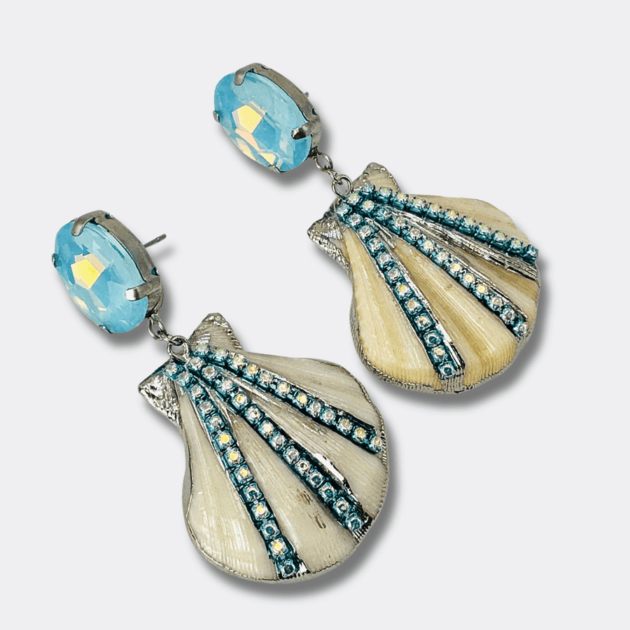 Earrings Blue Glam Shell | Silver - Muze Earrings