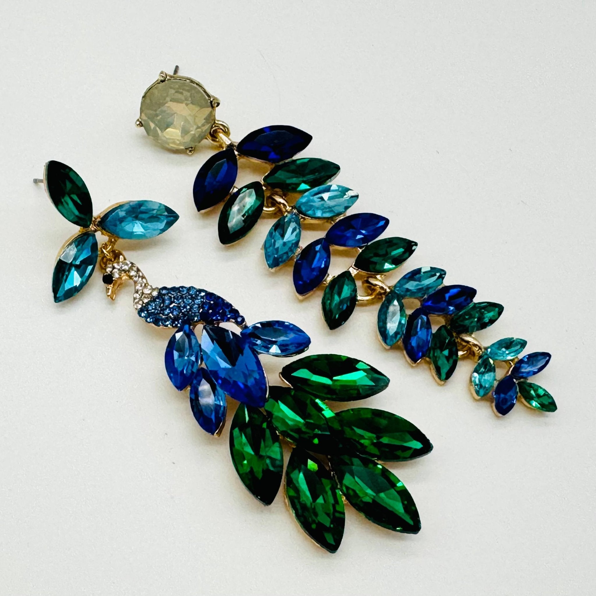 Earrings Blue Green Peacock | Gold - Muze Earrings