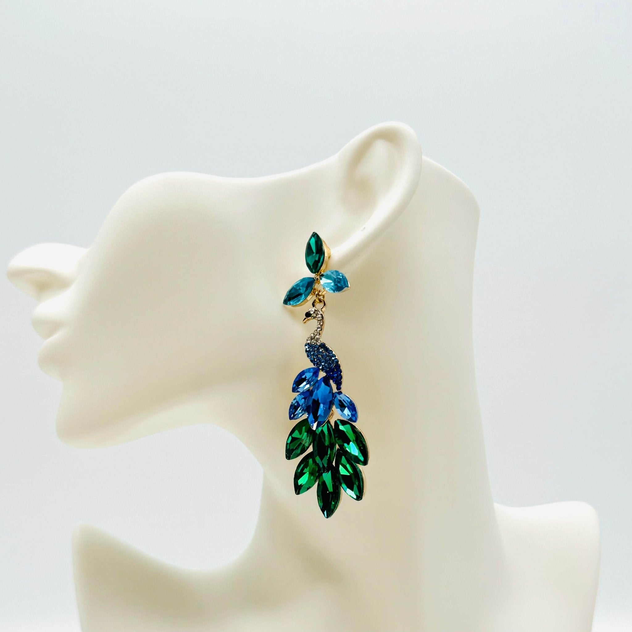 Earrings Blue Green Peacock | Gold - Muze Earrings