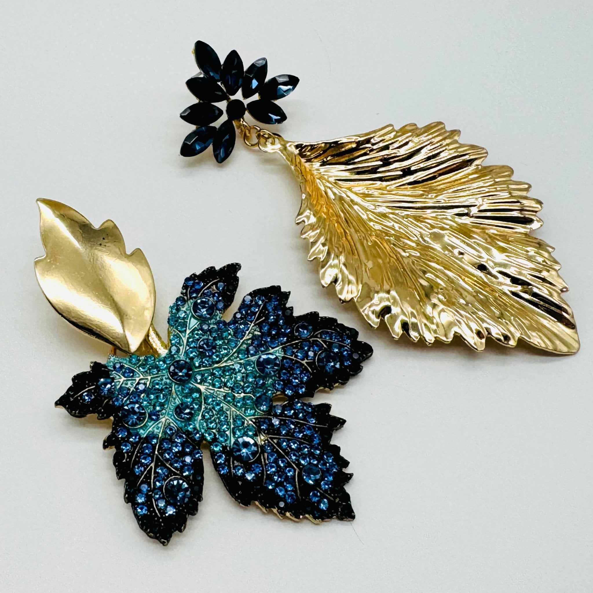 Earrings Blue Maple Leaf | Gold - Muze Earrings