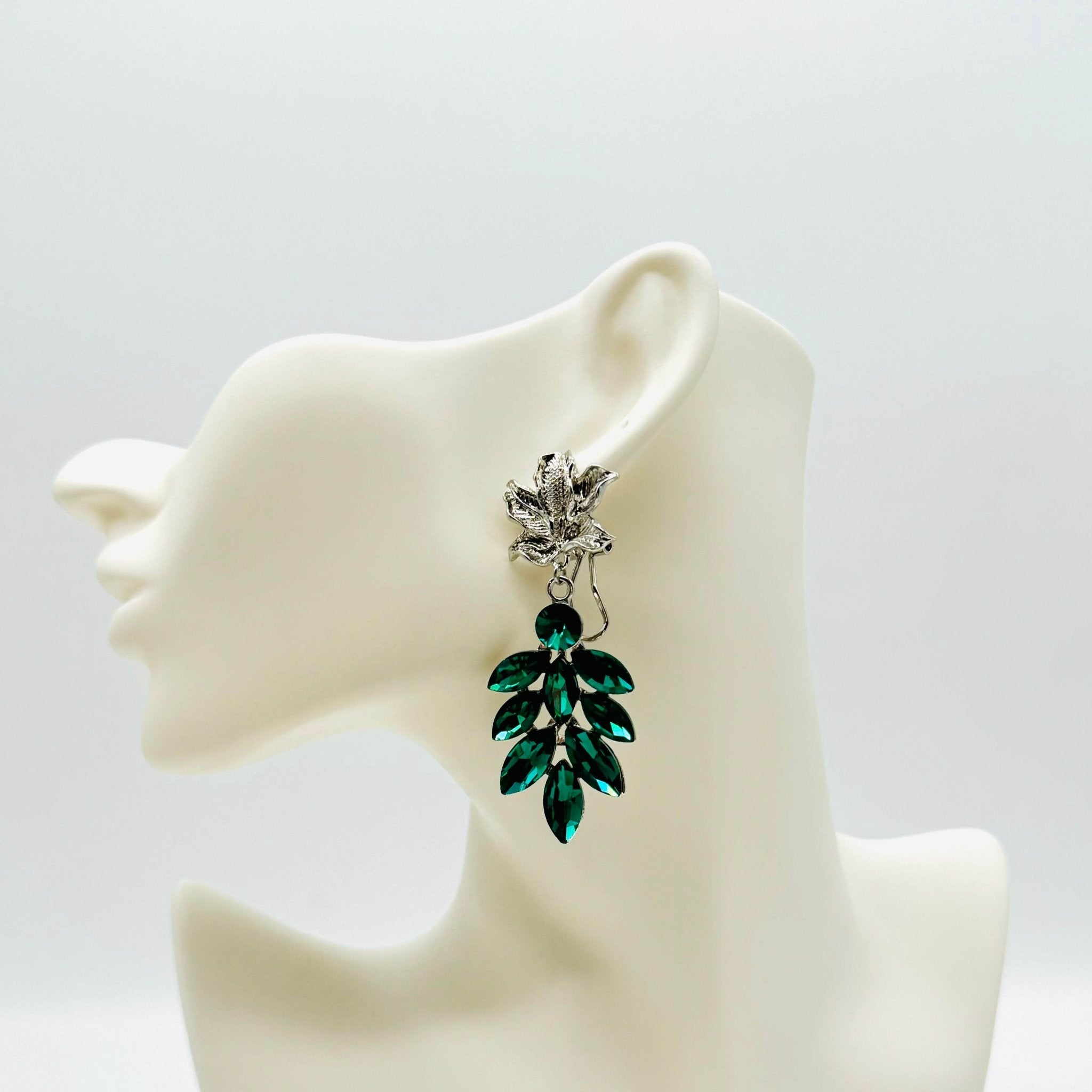 Earrings Dark Green Leaf | Silver - Muze Earrings