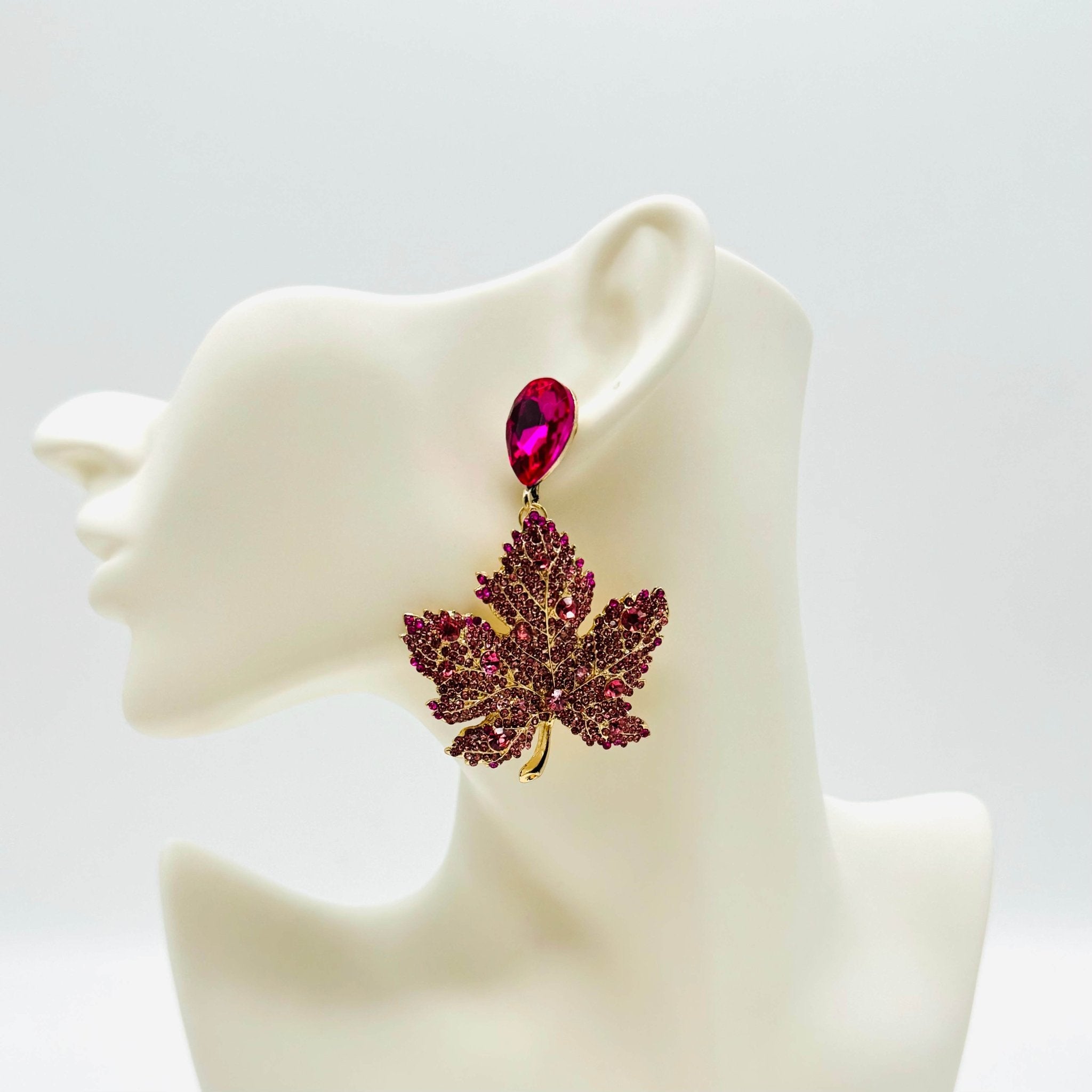 Earrings Fuchsia Maple Leaf | Gold - Muze Earrings