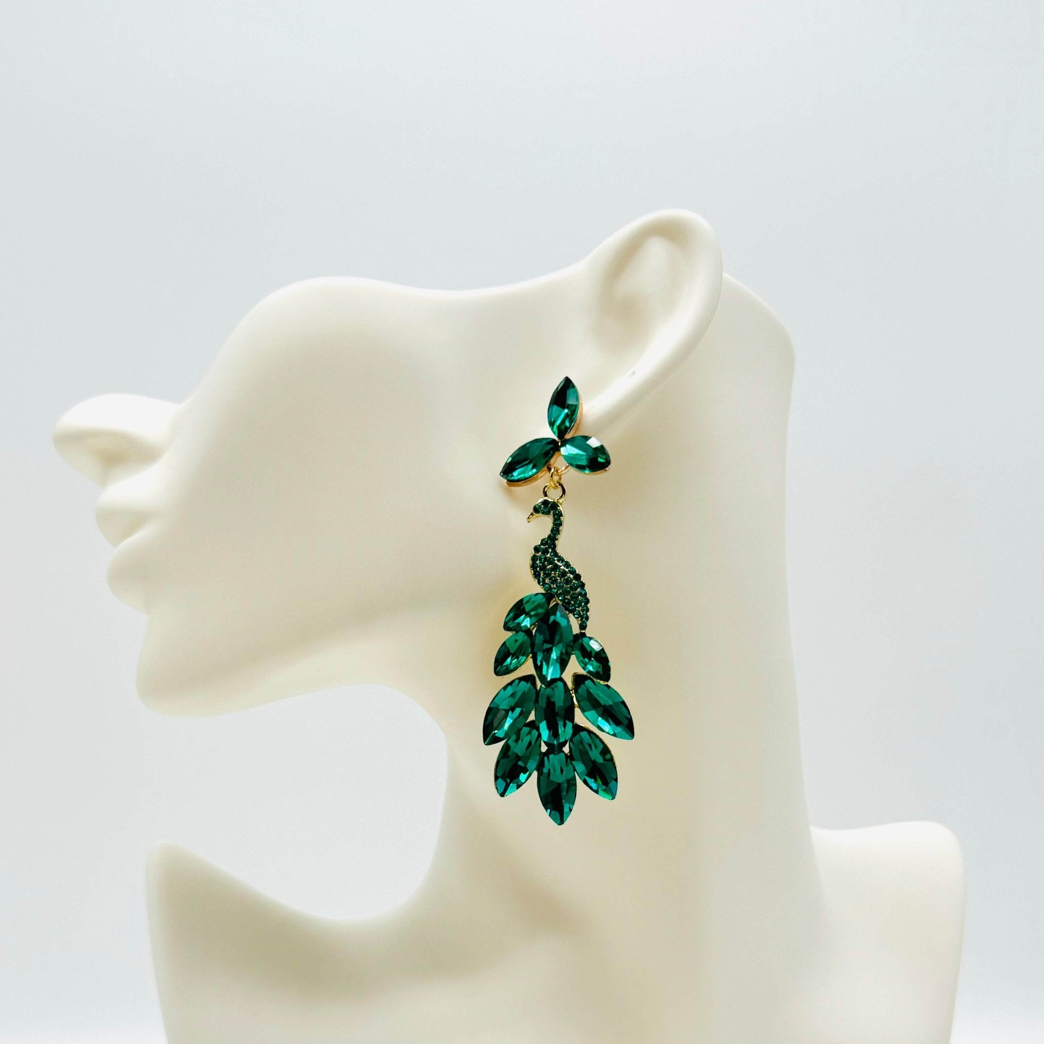 Earrings Green Peacock | Gold - Muze Earrings