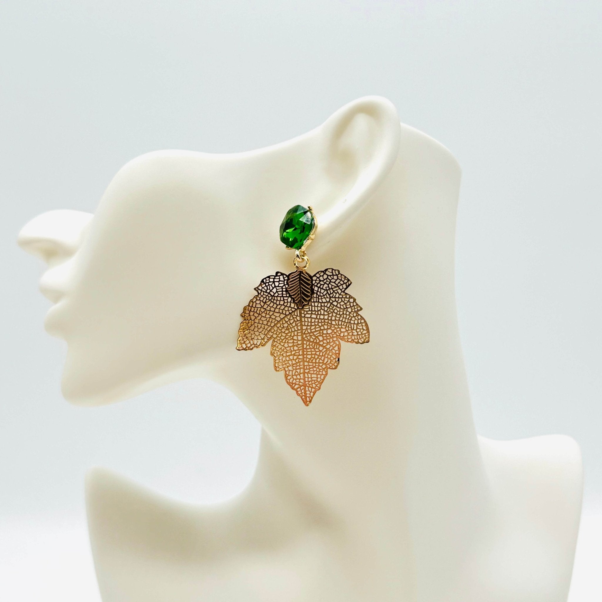 Earrings Green Strass Maple | Gold - Muze Earrings