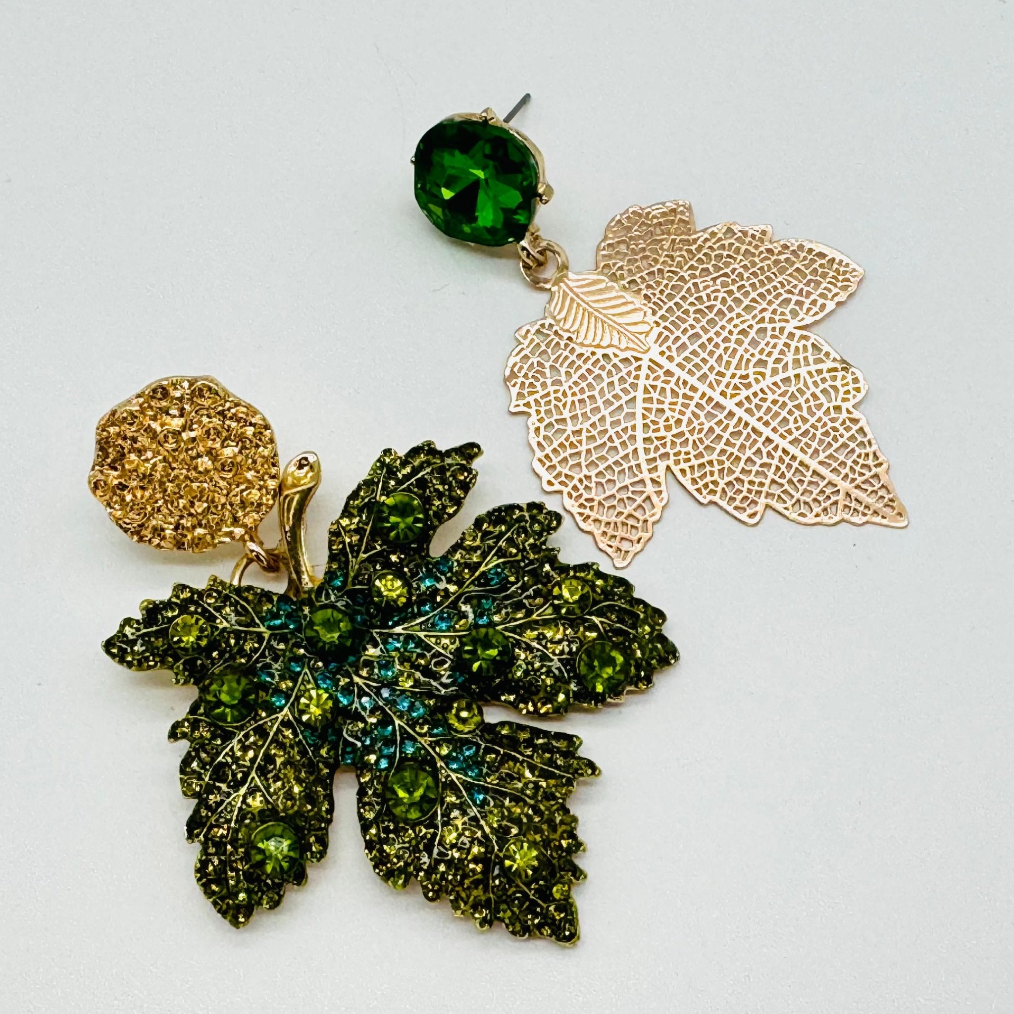 Earrings Green Strass Maple | Gold - Muze Earrings