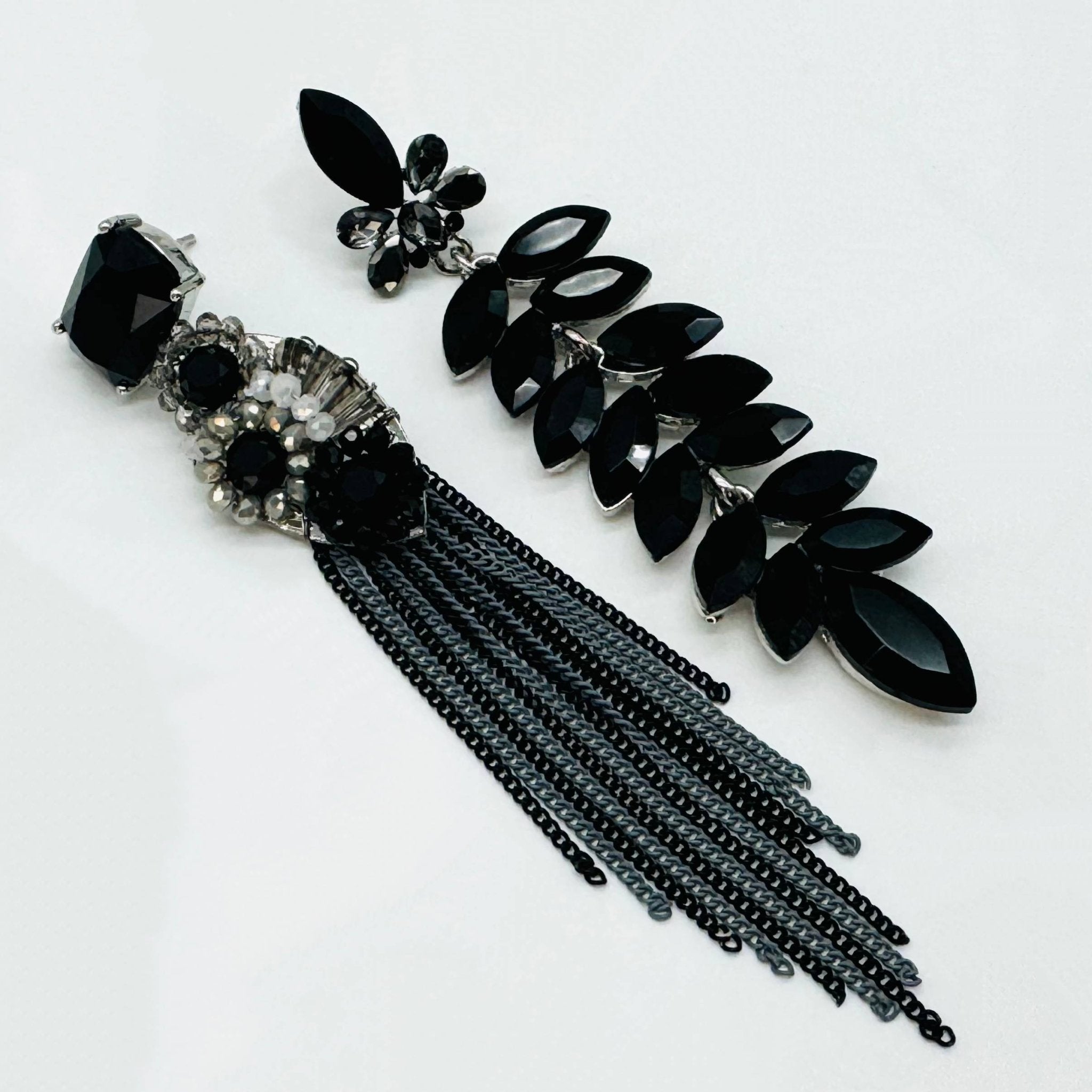 Earrings Long Black Glam | Silver - Muze Earrings