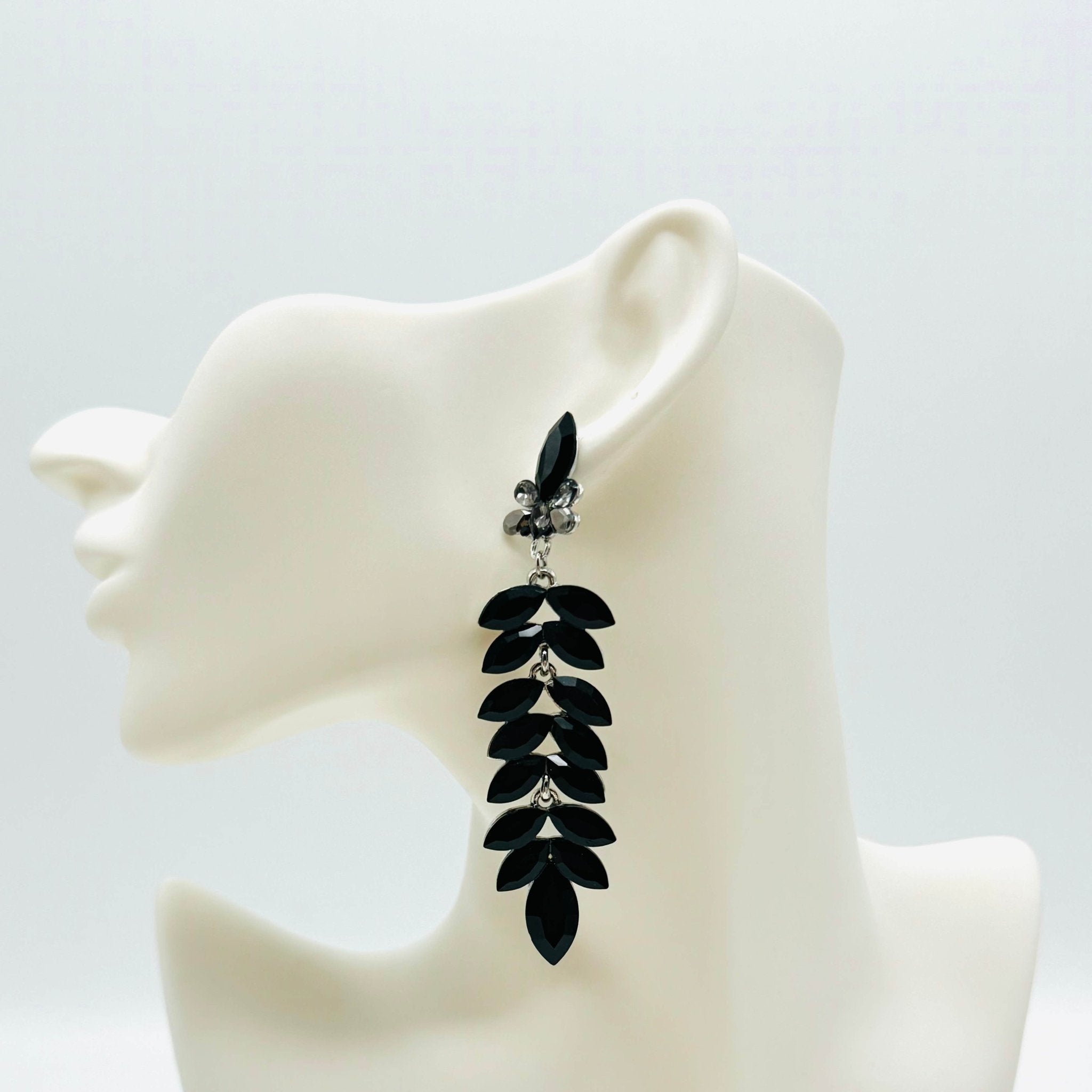 Earrings Long Black Glam | Silver - Muze Earrings