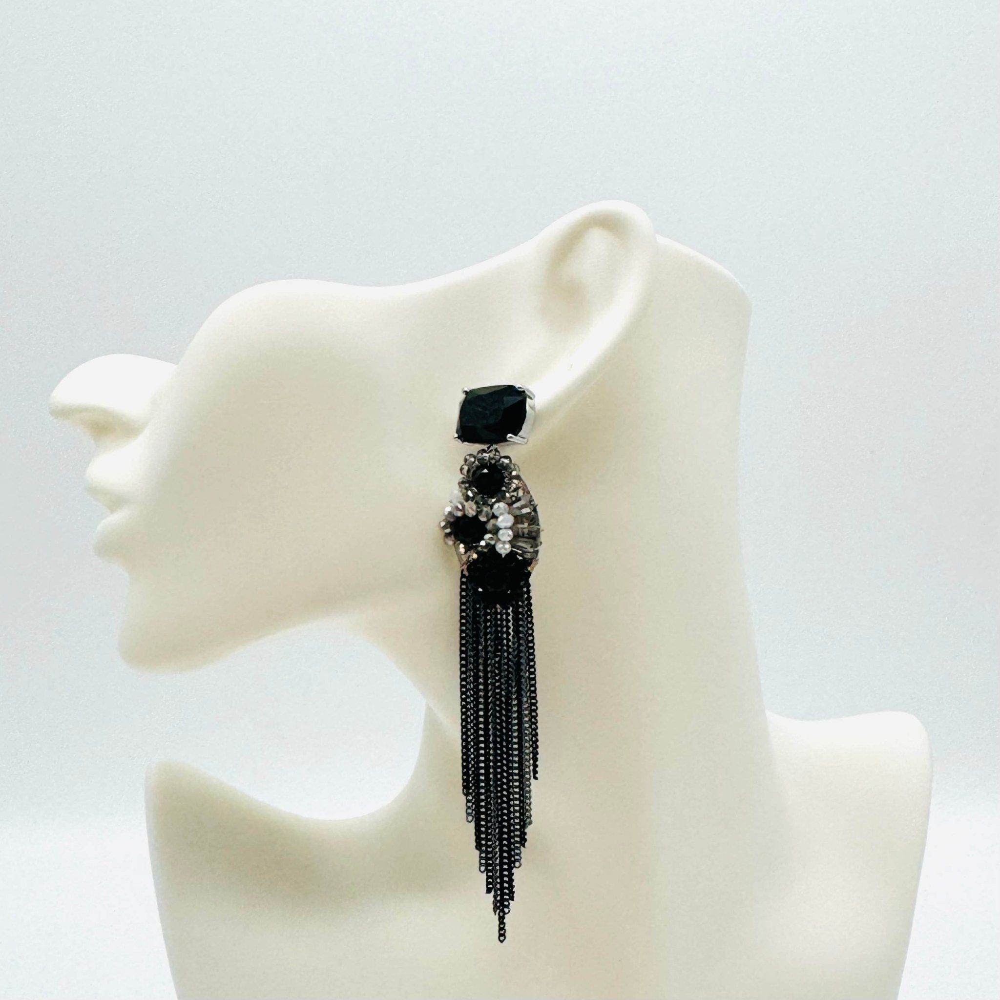 Earrings Long Black Glam | Silver - Muze Earrings