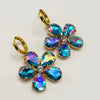 Earrings Mirrored Aqua AB Flowers | Gold - Muze Earrings