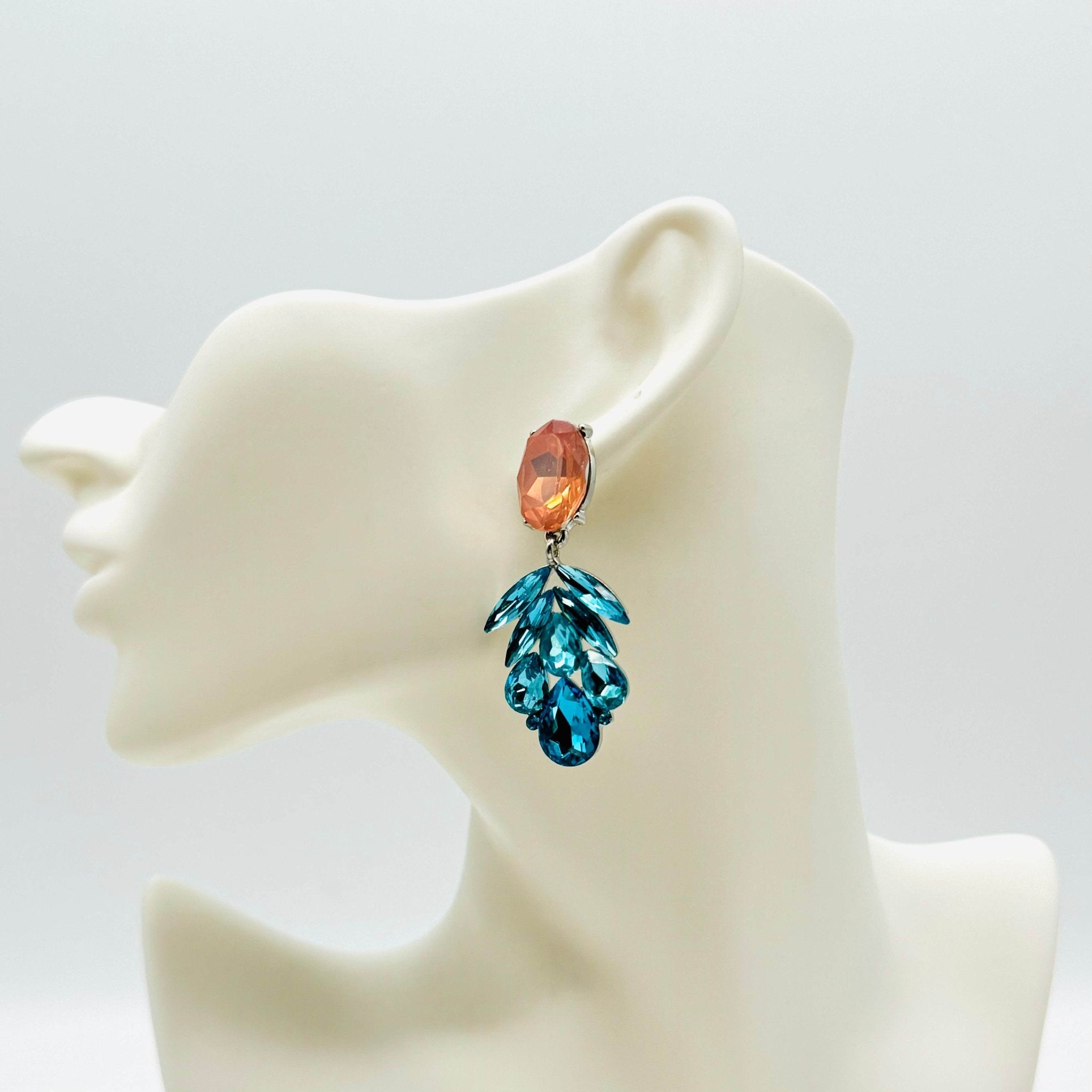 Earrings Peach & Aqua Flower | Silver - Muze Earrings