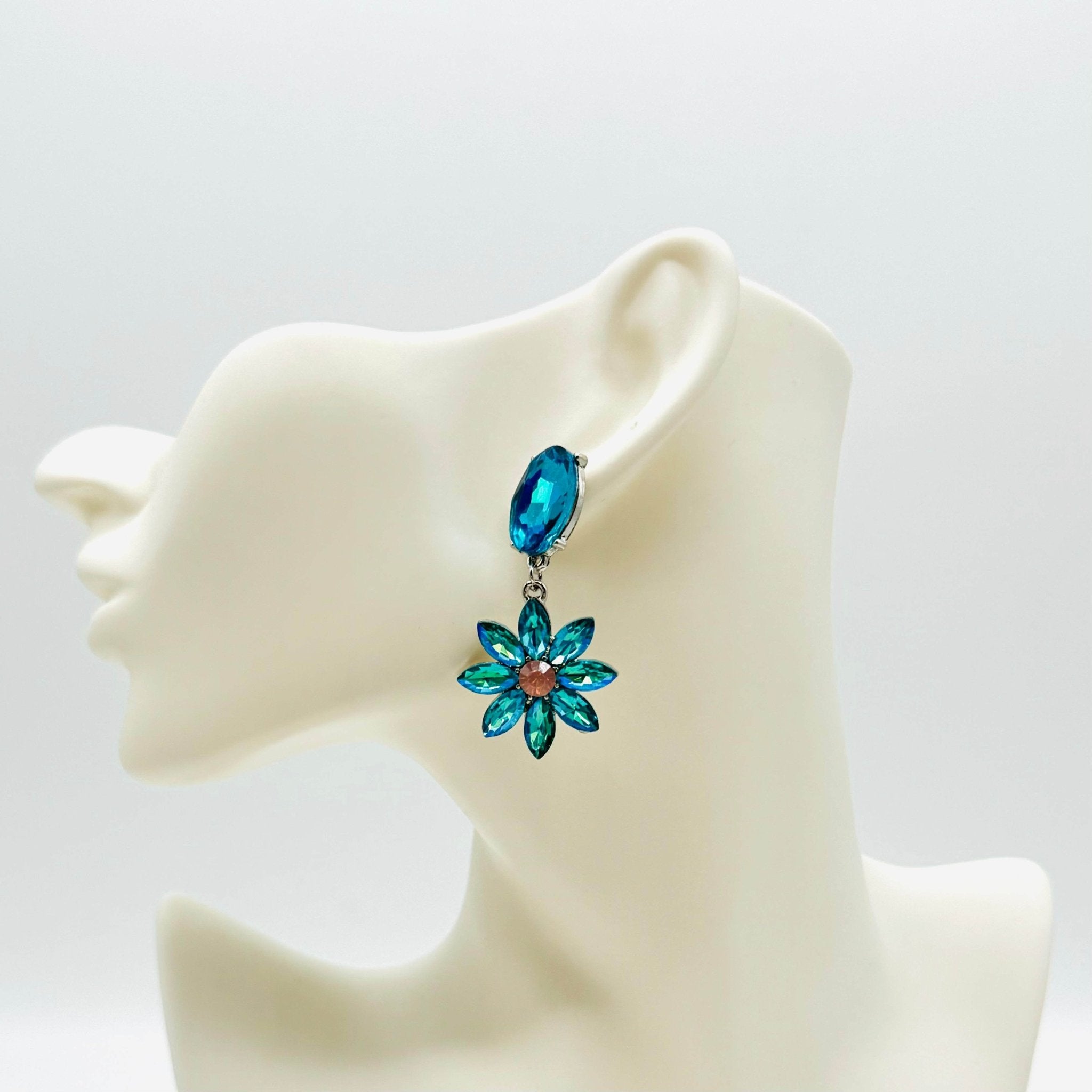 Earrings Peach & Aqua Flower | Silver - Muze Earrings