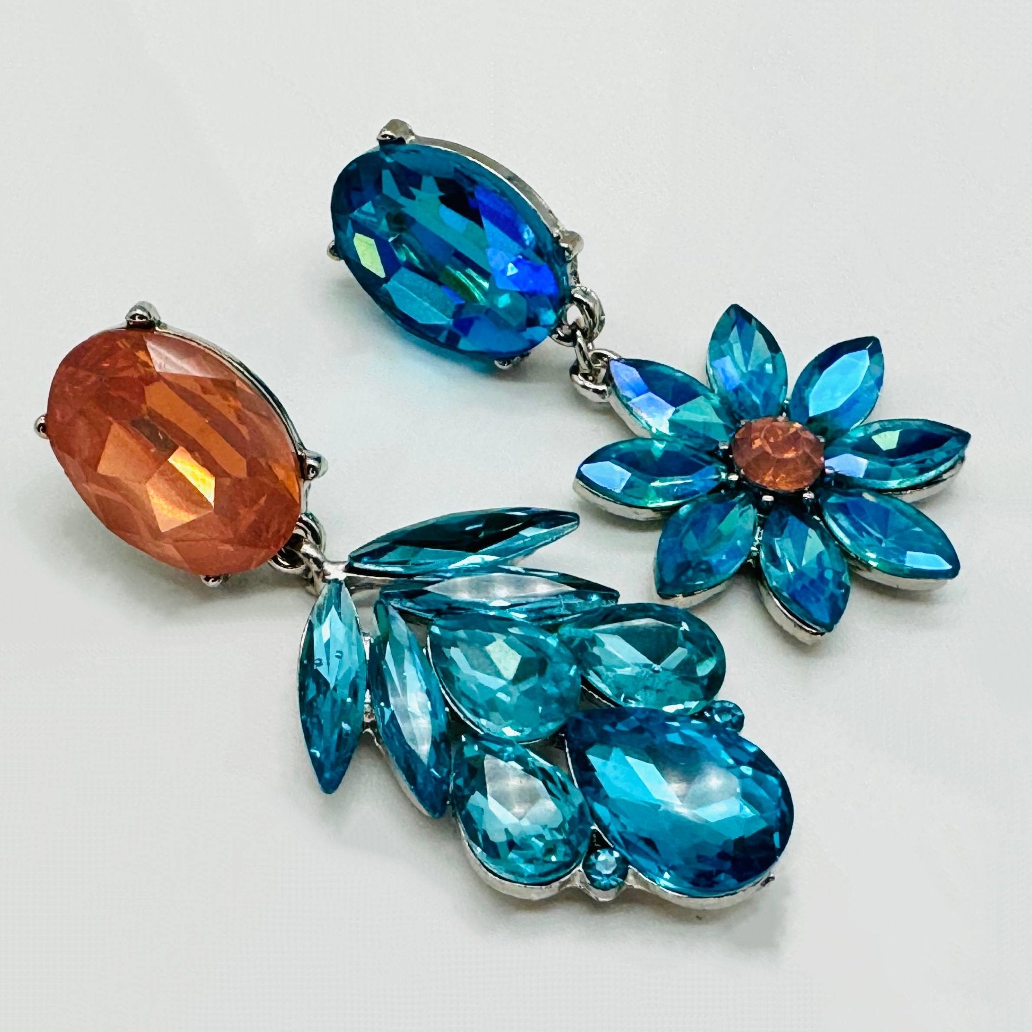 Earrings Peach & Aqua Flower | Silver - Muze Earrings