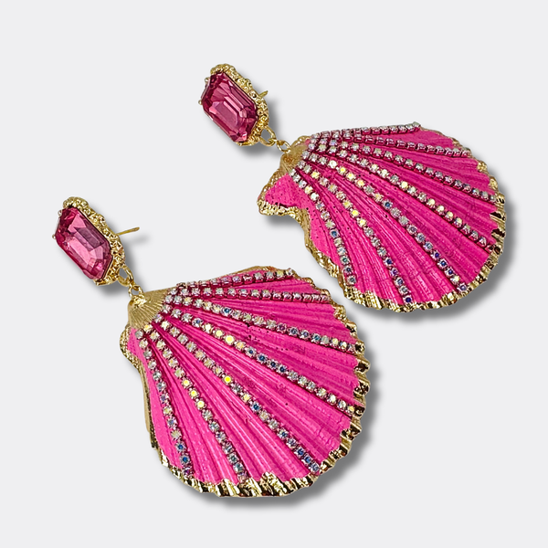 Earrings Pink Strass Cockle | Gold - Muze Earrings