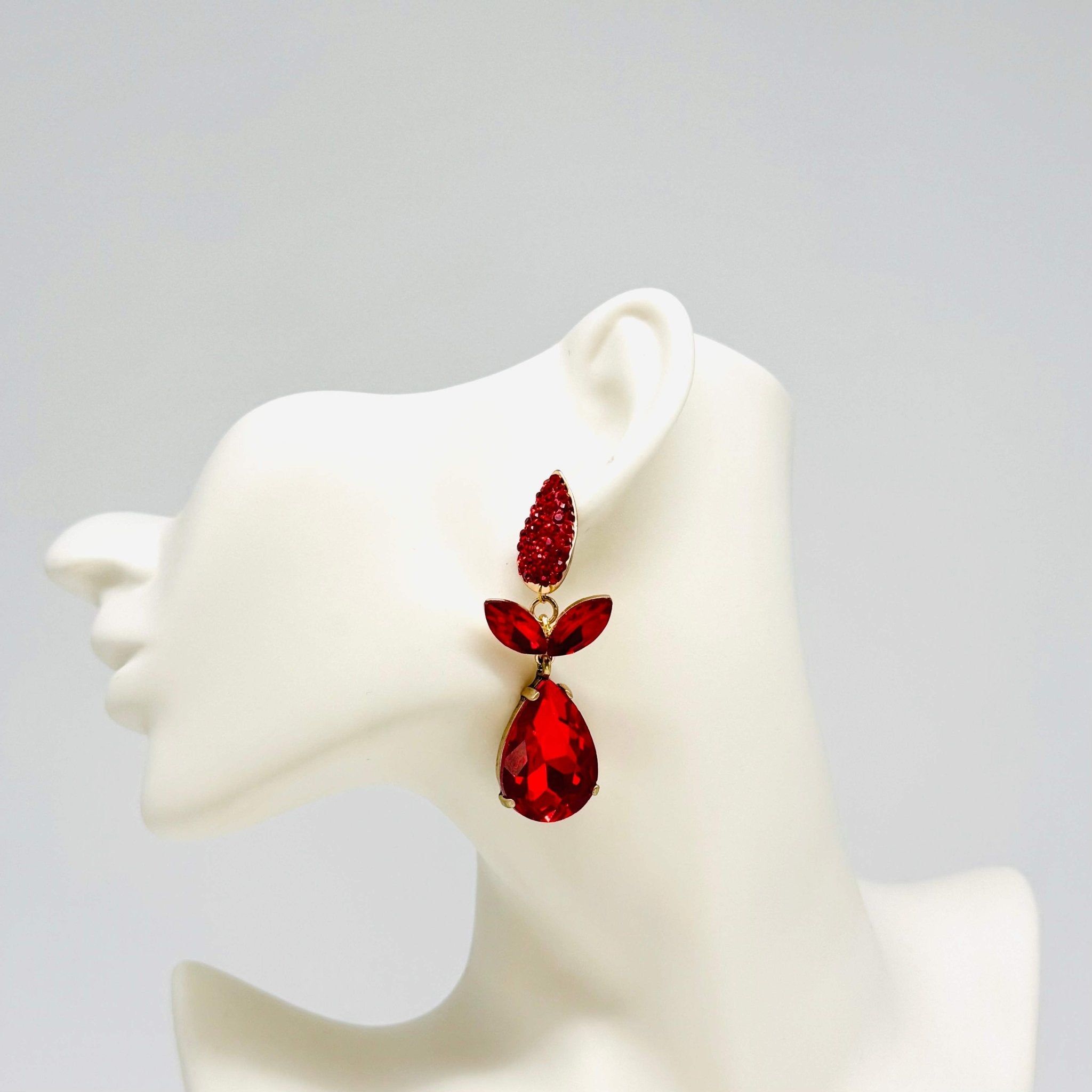 Earrings Red Strass Drop | Gold - Muze Earrings