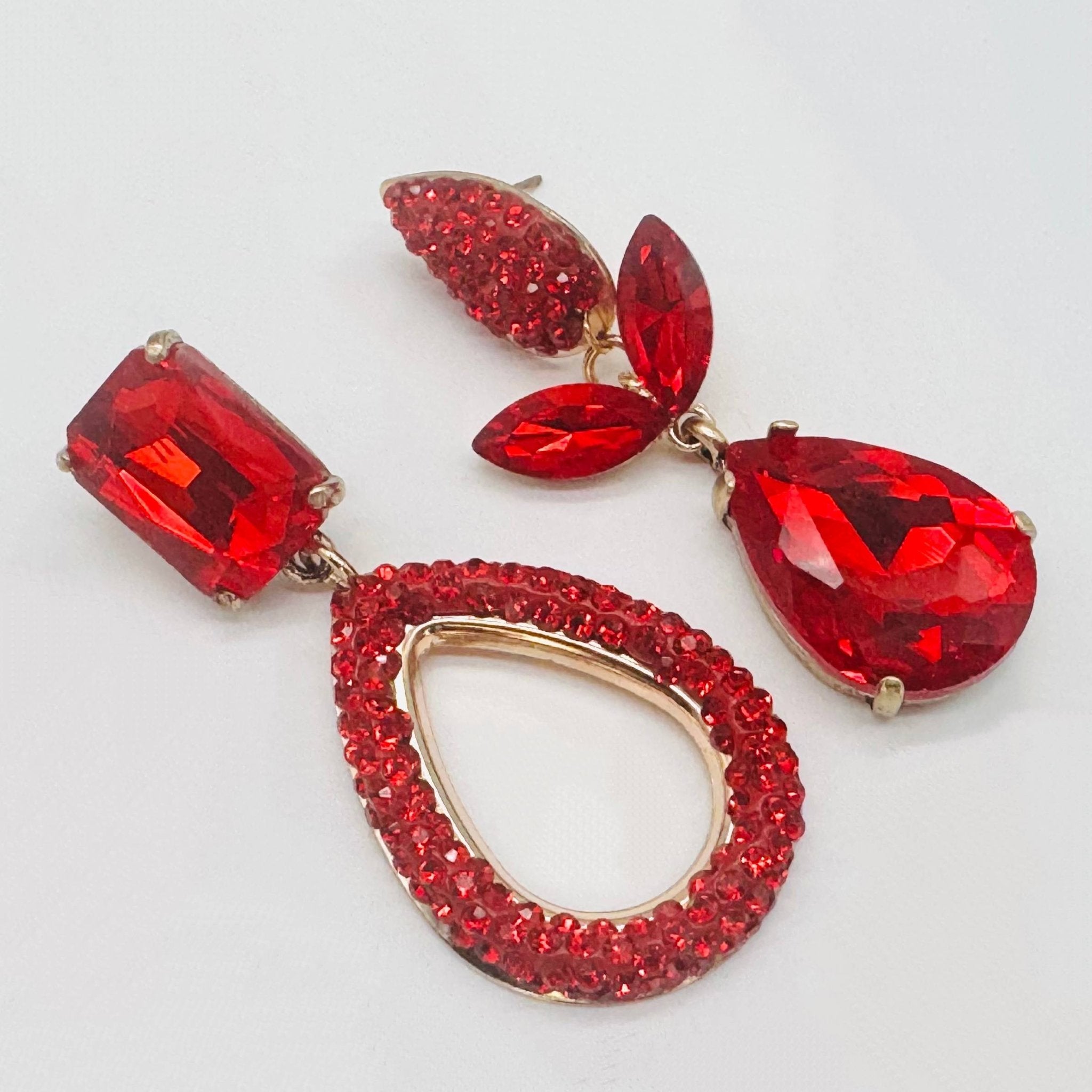 Earrings Red Strass Drop | Gold - Muze Earrings