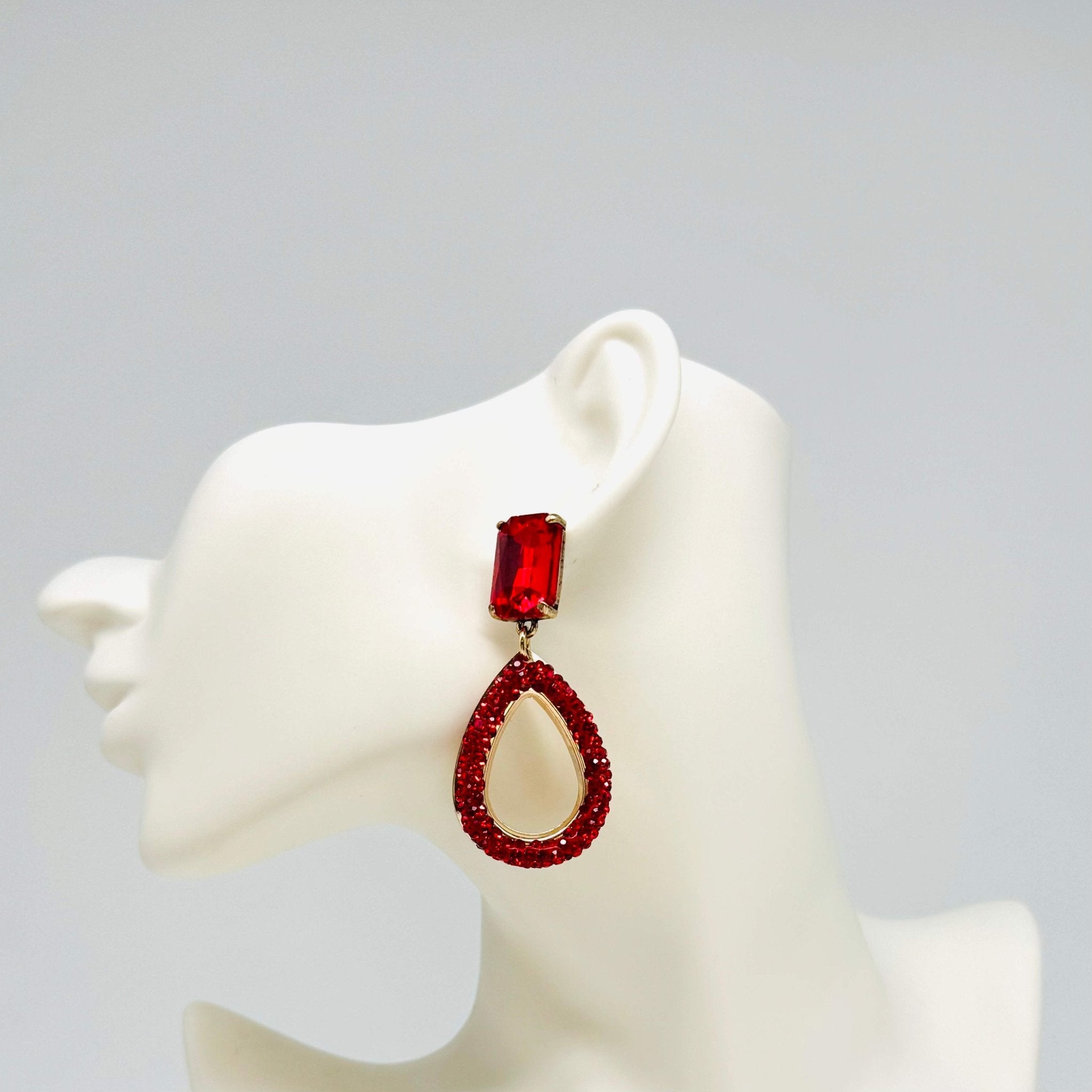 Earrings Red Strass Drop | Gold - Muze Earrings